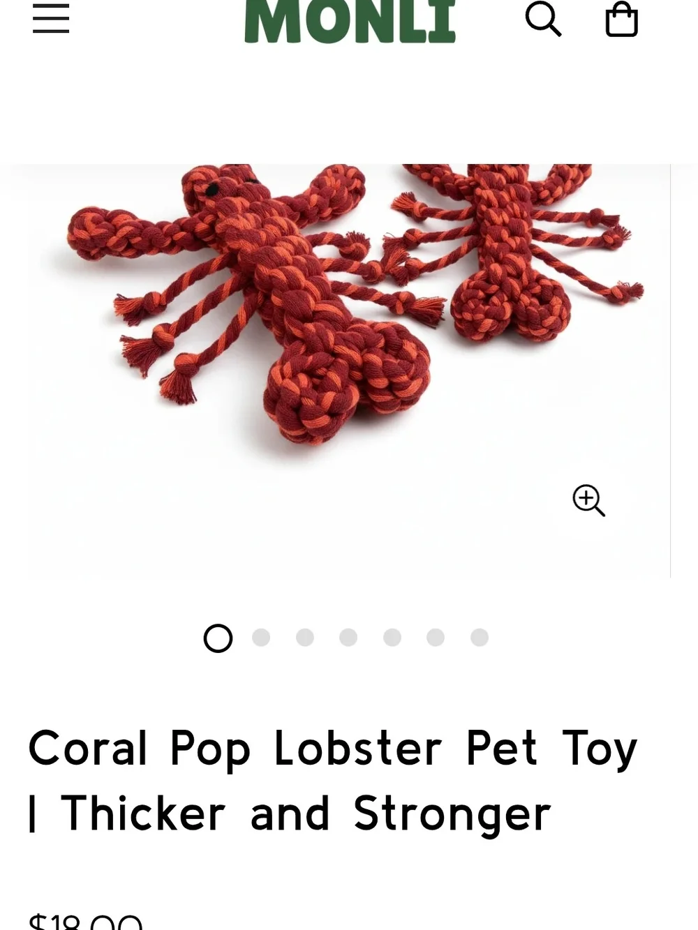 Coral Pop Lobster Pet Toy - Coral Red Braided Rope